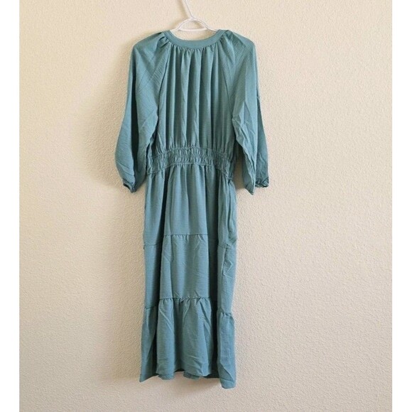 Lucky Brand Womens Teal Floral Long Sleeve Midi Dress Sz L Fall Boho Peasant NWT - Picture 4 of 7